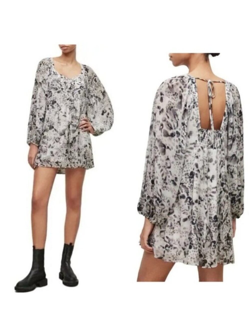 ALL SAINTS Sanina Waktu Mini Dress white and black print size 2